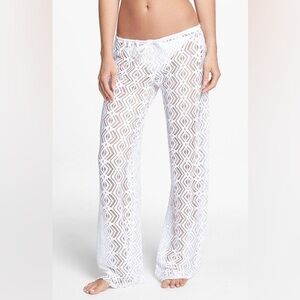 Becca Virtue White Peak Crochet Lace Swim Cover Up Pants Large